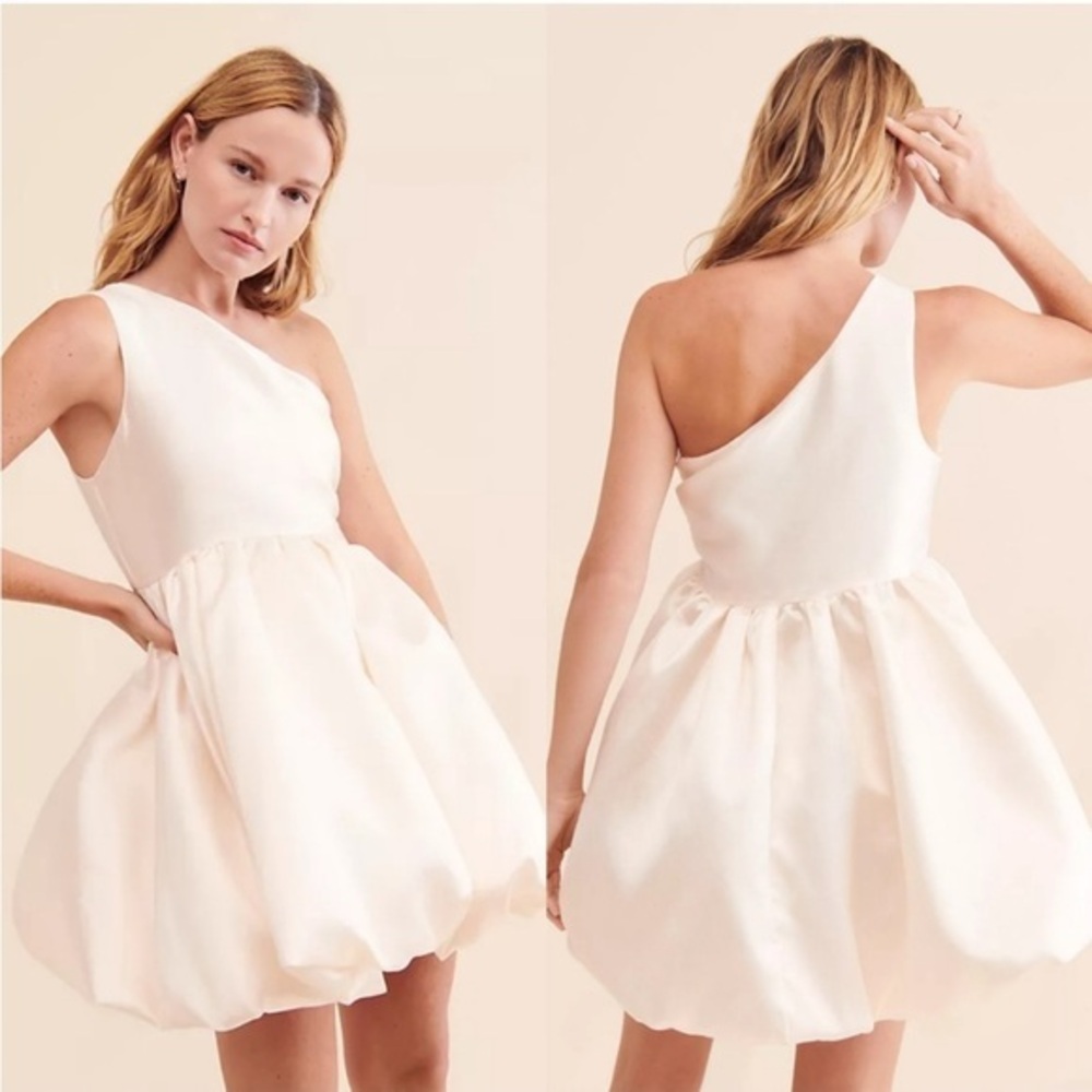 NWT Aureta Dress Kyla Mini One Shoulder Bubble Hem in Ivory